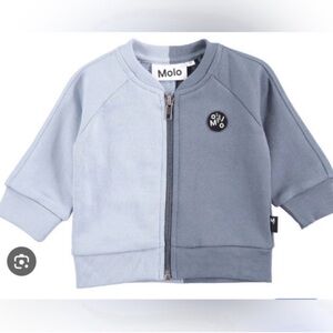 Molo Kids Two-Tone Light Blue Zip Sweatshirt Baby Size 18 Months Organic Cotton
